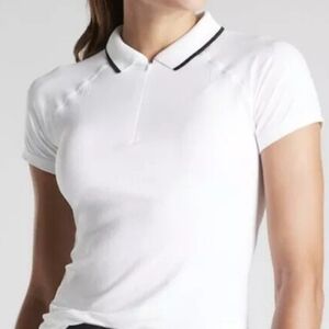 Athleta White Short-Sleeve Polo Shirt with Black Trim